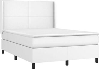 vidaXL Vidaxl - Cama Box Spring Colch&oacute;n Y Led Cuero Sint&eacute;tico Blanco 140x190 Cm