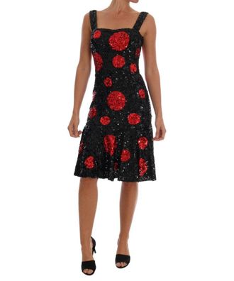 Dolce & Gabbana Womens Black Red Polka Sequined Shift Dress - Multicolour - Size Small