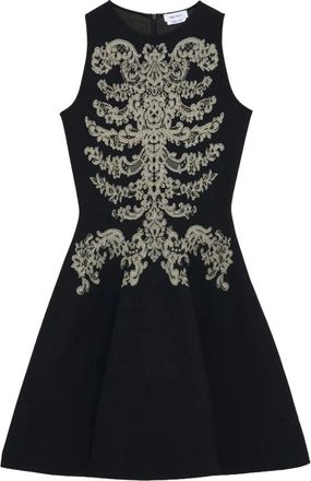 Alexander McQueen Lace Ribcage Jacquard Mini Jurk - Dames - Korte kleedjes - Zwart - XS - Polyester - Kleedjes