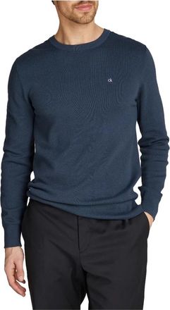 Calvin Klein Maglia in Piqu&eacute; - Heren - Ronde hals truien - Blauw - XS - Katoen - Truien & Vesten