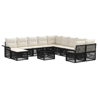 vidaXL Conjunto De Sof&aacute;s De Jard&iacute;n 12 Pcs Negro Y Blanco Crema Vidaxl
