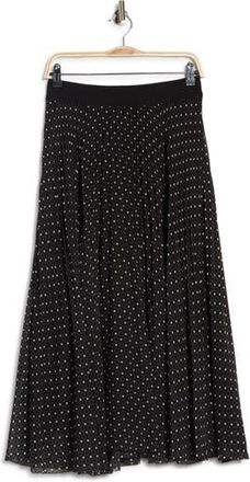 Elie Tahari Dot Print Chiffon Pleated Midi Skirt in Black Ground White Dots at Nordstrom Rack, Size X-Small