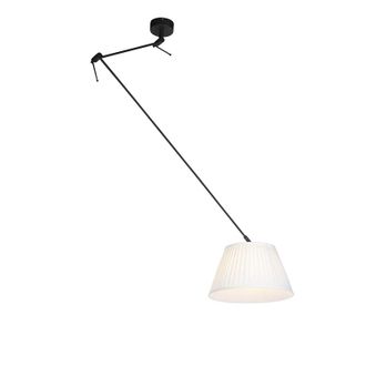 QAZQA Cl&aacute;sico/antiguo L&aacute;mpara Colgante Negra Con Pantalla Plisada 35cm Crema - Blitz Textil /acero Cil&iacute;ndra /alargada /redonda Adecuado Para Led Max. 1 X 60