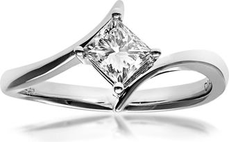 Jewelco London 18ct White Gold Princess 1/2ct Diamond Crossover Solitaire Ring - PR0AXL916118KW