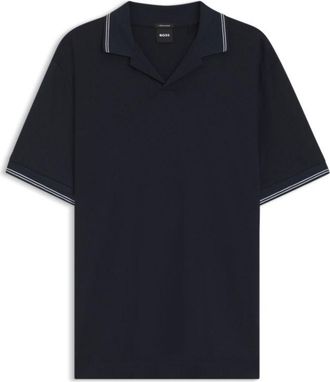 BOSS Johnny-collar polo shirt in cotton and linen