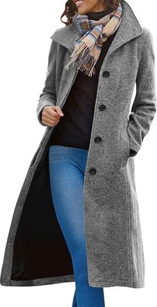 Generic Womens Trench Coat Single Breasted Winter Trench Coat Classic Long Wool Blend Coats Notched Lapel Collar Double Breasted Peacoat Ladies Elegant Windpr