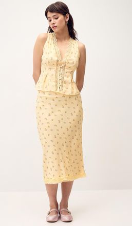 Twik Womens Small flowers chiffon midi skirt