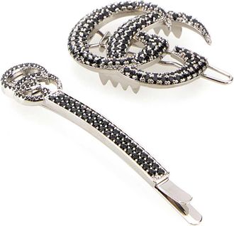 Gucci Womens Silver Metal Hair Clips Set Palladioblack Cappelli E Fasce Per Capelli Hat