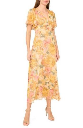 Halogen Flutter Sleeve Maxi Dress in Harvest Gold at Nordstrom Rack, Size X-Large