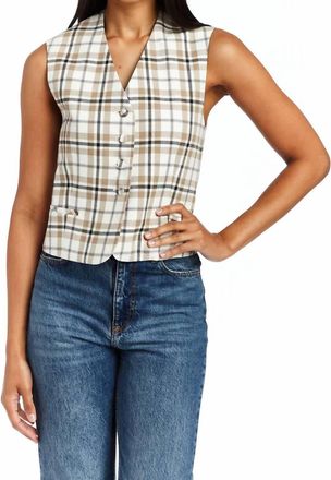 Drew Harper Plaid Vest In Beige