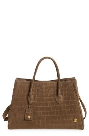 Amiri Honey 50 Croc Embossed Suede Tote in Dark Brown at Nordstrom