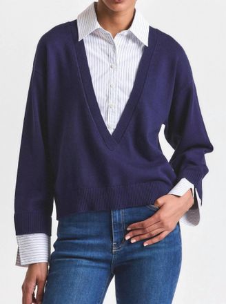 Derek Lam Rida Striped Mixed Media Sweater In Navy