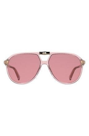 Longchamp Roseau 58mm Aviator Sunglasses in Transparent Pink at Nordstrom