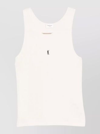 Saint Laurent ribbed logo-embroidered cotton sleeveless tank top