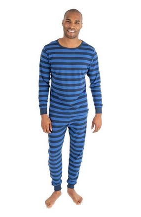 Leveret Mens Cotton Printed Pajama Set in Striped Blue & Navy at Nordstrom, Size Xx-Large