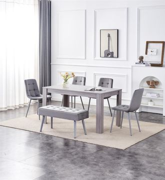 Kosy Koala Dining Table & 4 Chairs With Bench Grey 4 Grey Velvet Chairs Wood Table Dining Set Furniture | Size: 140 cm x 80 cm