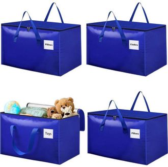 OEM Bolsa De Almacenamiento De Poli&eacute;ster Azul Gris&aacute;ceo De 100 Litros, Juego De 4 Bolsas Impermeables Para Mudanzas Con Cremallera Y Asa, Caja De Almacenam