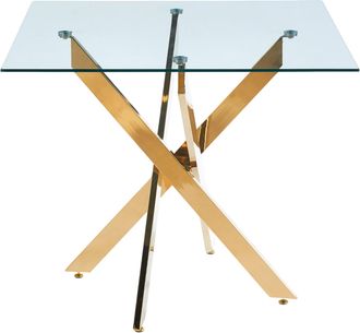 STILVORA Mesa De Comedor Cuadrada En Vidrio Y Metal Con Superficie De Vidrio Templado, Patas Cruzadas De Metal - 80&times;80&times;75 Cm, Dorado
