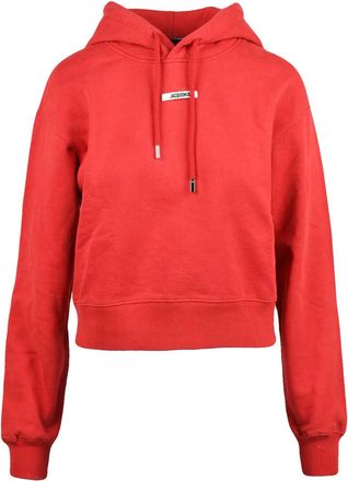 Jacquemus Red Hooded Brushed Cotton Cropped Sweatshirt