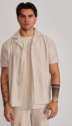 Siksilk Mens Ecru Plisse Shirt XXL