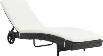 vidaXL Tumbona Con Ruedas Y Coj&iacute;n Rat&aacute;n Sint&eacute;tico Negro Vidaxl