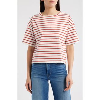 Madewell Everyday Boxy Cotton Crop T-Shirt in Red Stripe at Nordstrom Rack, Size X-Large