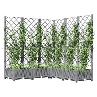 Berkfield Home Garden Planter with Trellis Light Grey 120x120x121.5 cm PP