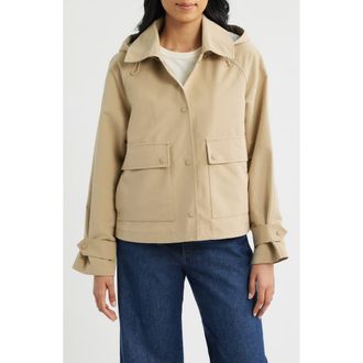 Bernardo Short Hooded Raincoat in Khaki at Nordstrom, Size Xx-Large