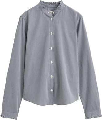 GANT Reg Classic Poplin Frill Blouse - Dames - Blouses - Blauw - XL - Katoen - Overhemden