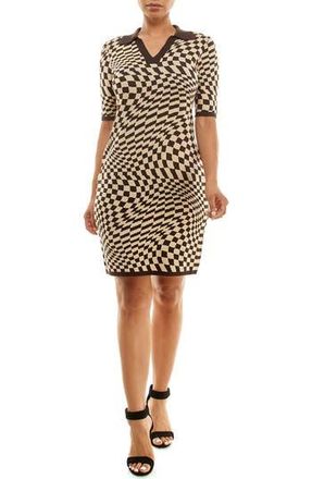Nina Leonard Elbow Sleeve Jacquard Knit Dress in Chocolate/Tan at Nordstrom Rack, Size X-Large