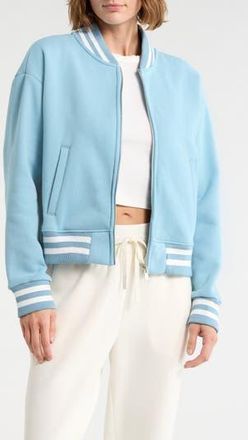 90 Degree by Reflex Silicone Varsity Stripe Fleece Zip Jacket in Blue at Nordstrom Rack, Size X-Small