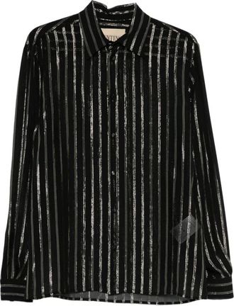 Valentino Casual Shirts, male, Black, Size: L Silk Chiffon & Lurex Shirt