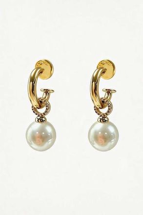 Classicharms Sia Shell Pearl Drop Hoop Earrings in Gold at Nordstrom