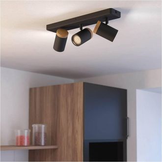 Loops Stylish Black & Brown Triple LED Bathroom Ceiling Spotlight for Home