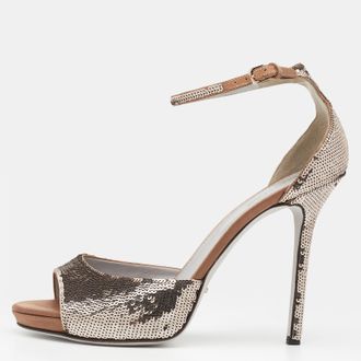 Sergio Rossi Metallic Sequins Ankle Strap Sandals