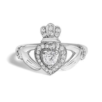 House of Brilliance 14K White Gold 3/8 Cttw Diamond Claddagh Heart Ring