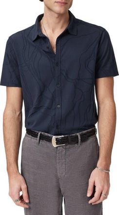 John Varvatos Elio Tangled Burnout Short Sleeve Button-Up Shirt in Navy at Nordstrom, Size Xx-Large