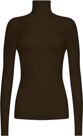 Wolford Merino Fine Rib Top Long Sleeves - Dames - Coltruien - Bruin - M - Wol - Truien & Vesten