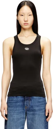 Diesel Slim ribbed tank top with metallic Oval D - T-Shirts - Woman - Black