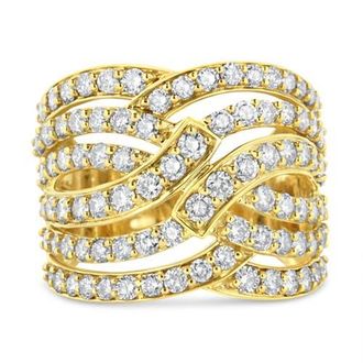 House of Brilliance 10K Gold 3.00 Cttw Diamond Multi Row Bypass Cocktail Band Ring in Yellow Gold at Nordstrom, Size 6