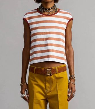 R13 Striped Baby Sleeveless T-Shirt In White-Light Brown Wide Stripe