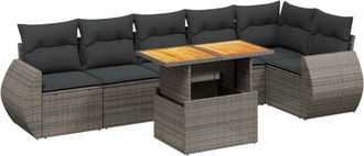 vidaXL Vidaxl - Set De Sof&aacute;s De Jard&iacute;n 7 Piezas Con Cojines Rat&aacute;n Pe Gris