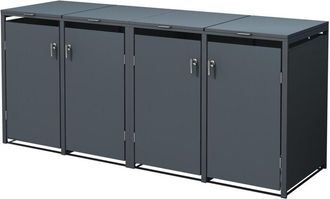 ML Design Ml-design - Cobertizo Para Ocultar 4 Cubos De Basura De Hasta 240l Antracita 264x80x116,3 Caseta De Acero Para Jard&iacute;n Exterior Contenedor Resistente A