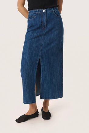 Soaked In Luxury Zianna Maxi Length Skirt In Medium Blue Denim