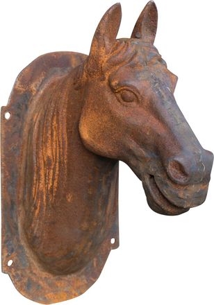 Biscottini International Biscottini - Cabeza De Caballo Soporte De Pared En Hierro Fundido Acabado &Oacute;xido Natural Colgante Decoraci&oacute;n De Jard&iacute;n L18xpr30xh34 Cm