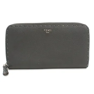Fendi Gray Leather Long Wallet (Bi-Fold) (Pre-Owned)