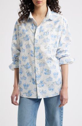 LoveShackFancy Hudley Cotton Shirt in Blue Marina at Nordstrom, Size Xx-Small