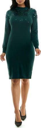 Nina Leonard Sequin Embellished Long Sleeve Sweater Dress in Rich Pine at Nordstrom Rack, Size X-Large