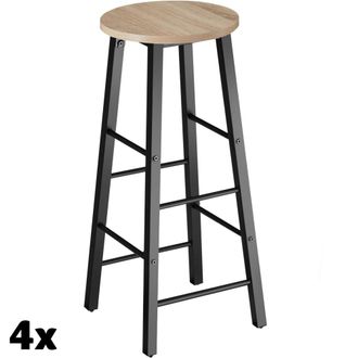 TecTake 4 taburetes altos industriales de acero, altura 72,5cm, madera clara