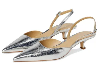 Michael Kors Luna Kitten Sling Pumps High Womens Heels Silver : 7 M, Leather/Rubber